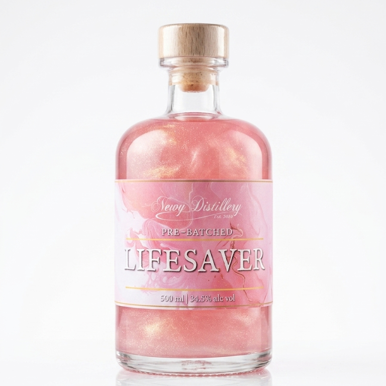 Pink bottle labeled 'Lifesaver' on a white background