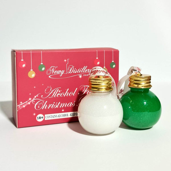 Christmas Coloured Shimmer Gin Baubles 2 pack - Green and White Newy Distillery