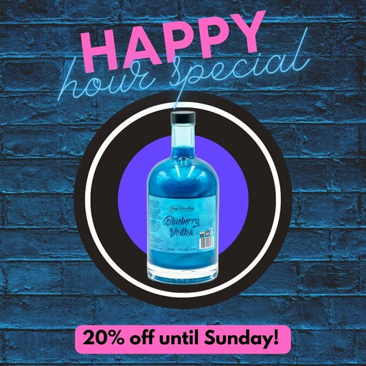 HAPPY HOUR WEDNESDAYS! THIS WEEK GET 20% OFF BLUEBERRY VODKA!